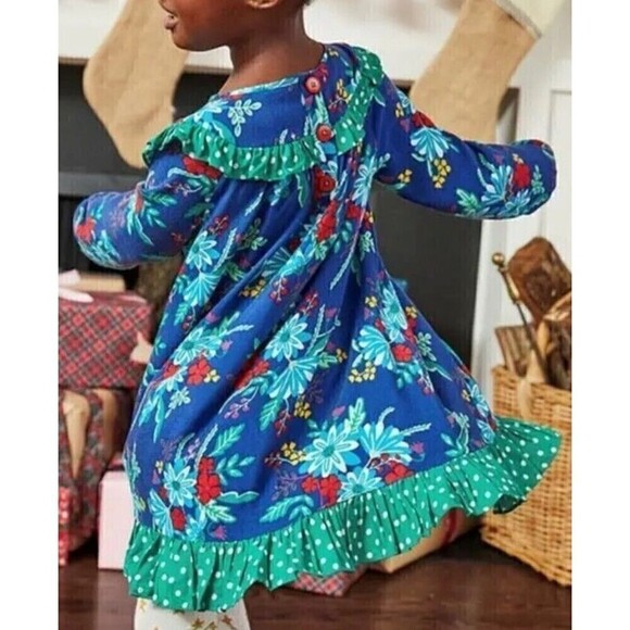 Matilda Jane Merry & Bright Girls Dress Size 6 Blue Floral Ruffles Long Sleeve - Picture 3 of 8